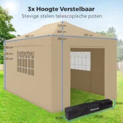 LifeGoods Partytent - 3x4.5 M - Zijwanden - Easy Up - Opvouwbaar - Waterdicht - Draagtas Met Wieltjes - Beige -Tuinbenodigdheden Bevordering 1200x1200 1096