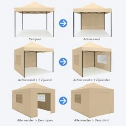 LifeGoods Partytent - 3x4.5 M - Zijwanden - Easy Up - Opvouwbaar - Waterdicht - Draagtas Met Wieltjes - Beige -Tuinbenodigdheden Bevordering 1200x1200 1098