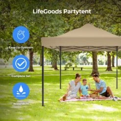 LifeGoods Partytent - 3x4.5 M - Zijwanden - Easy Up - Opvouwbaar - Waterdicht - Draagtas Met Wieltjes - Beige -Tuinbenodigdheden Bevordering 1200x1200 1099