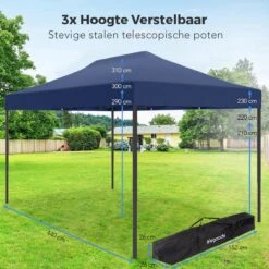 LifeGoods Partytent - 3x4.5 M - Easy Up - Opvouwbaar - Waterdicht - Draagtas Met Wieltjes - Donkerblauw -Tuinbenodigdheden Bevordering 1200x1200 1122