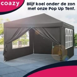 Waterdichte Partytent 3x3 Meter Opvouwbaar Met Zijwanden- Paviljoen Met Zijpanelen - Easy Up - Pop-up Tent Met Haringen, Touw En Anti Slip Poten -Tuinbenodigdheden Bevordering 1200x1200 1145