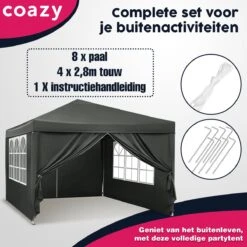 Waterdichte Partytent 3x3 Meter Opvouwbaar Met Zijwanden- Paviljoen Met Zijpanelen - Easy Up - Pop-up Tent Met Haringen, Touw En Anti Slip Poten -Tuinbenodigdheden Bevordering 1200x1200 1148