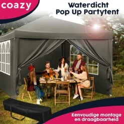 Waterdichte Partytent 3x3 Meter Opvouwbaar Met Zijwanden- Paviljoen Met Zijpanelen - Easy Up - Pop-up Tent Met Haringen, Touw En Anti Slip Poten -Tuinbenodigdheden Bevordering 1200x1200 1149