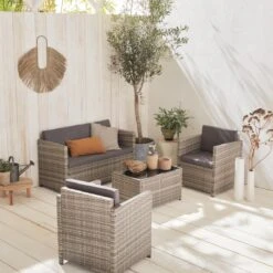 Alice's Garden Loungeset Perugia - 4 Plaatsen - Kleine Tuinset - Wicker - Grijstinten