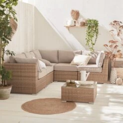 Premium Loungeset - VITTORIA - Rond Wicker– 5 Plaatsen, Naturel/beige -Tuinbenodigdheden Bevordering 1200x1200 1190