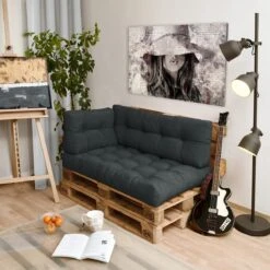 Beautissu Style – Palletkussen Set – 1x Zitkussen 120x80 Cm & 1x Rugkussen 120x40 Cm – Graphiet Grijs -Tuinbenodigdheden Bevordering 1200x1200 1250