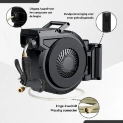 Buxibo - Wandslangenbox 20 Meter + 2 Meter - Tuinslang Met Haspel - 9 Sproei Standen - Slangenhouder 180° Draaibaar - Tuinslanghaspel Zwart+ Gratis Sproeier - Zwart -Tuinbenodigdheden Bevordering 1200x1200 1280