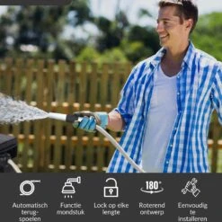 Buxibo - Wandslangenbox 20 Meter + 2 Meter - Tuinslang Met Haspel - 9 Sproei Standen - Slangenhouder 180° Draaibaar - Tuinslanghaspel Zwart+ Gratis Sproeier - Zwart -Tuinbenodigdheden Bevordering 1200x1200 1281