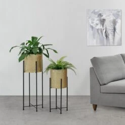 Bloempot Op Standaard Mol Set Van 2 Zwart En Goud -Tuinbenodigdheden Bevordering 1200x1200 1632