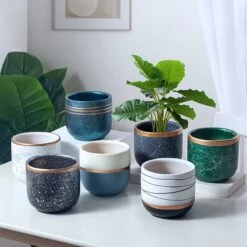 Bloempotten Binnen - Keramiek - Gouden Rand - Bloempot Buiten - Afvoergat 24 Cm - Wit Zwart – Groot -Tuinbenodigdheden Bevordering 1200x1200 1651