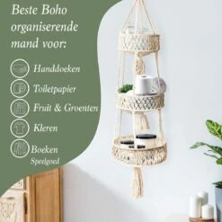 Macramé 3-Laags Hangende Fruitmand - Bohemian Mand Plantenhanger - Handgemaakt Katoen Touw Fruitschaal Hangmand - Boho Ophangbaar Etagere - Decoratieve Fruit Schaal/Basket - Opbergmand Organizer - Keuken/Balkon Decoratie - Hangpot Voor Binnen/Buiten -Tuinbenodigdheden Bevordering 1200x1200 1672