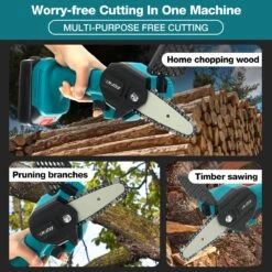 Merkloos Mini Accu Kettingzaag - 4 Inch Elektrische Boomzaag - Handkettingzaag - Met 2 Accu En 1 Oplader - Voor Tuinboom Ranch Bomen Snijden Hout- Blauw -Tuinbenodigdheden Bevordering 1200x1200 19