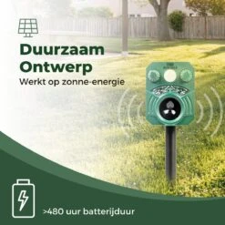 Dentools Ultrasone Kattenverjager 110 Graden - Ongedierte Verjager - Ongediertebestrijding - Zonneenergie - Groot Bereik - Oplaadbaar -Tuinbenodigdheden Bevordering 1200x1200 527