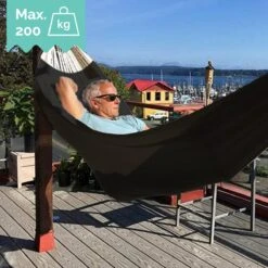Dubbele Hangmat Zwart Met Spreidstok - 1 Of 2 Persoons - Lig Oppervlak 190x150cm - Lengte 260cm -Tuinbenodigdheden Bevordering 1200x1200 555