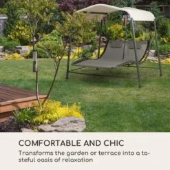 Blumfeldt Palermo Schommelbank - Hollywoodschommel 130 X 207 Cm - Ligbed Met Dak - Schommelstoel Voor 2 Personen - Tuinbank Inclusief Nekkussens - Stalen Frame En Polyester Dak - Grijs -Tuinbenodigdheden Bevordering 1200x1200 641