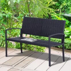 Outsunny Polyrotan Tuinbank 2-zits Parkbank Bank Staal Zwart 867-022 -Tuinbenodigdheden Bevordering 1200x1200 664