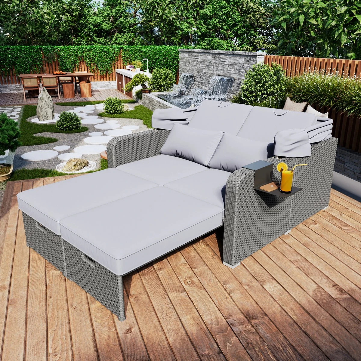 Polyrattan Patio Rieten Meubels Set Voor 2 Personen-Outdoor Rattan Sofa Set Met Intrekbare Luifel-lounge Bank-PE Rotan Loveseat Voor Achtertuin Veranda Tuin Zwembad Balkon-grijs 6 Polyrattan Patio Rieten Meubels Set Voor 2 Personen-Outdoor Rattan Sofa Set Met Intrekbare Luifel-lounge Bank-PE Rotan Loveseat Voor Achtertuin Veranda Tuin Zwembad Balkon-grijs - Afbeelding 4