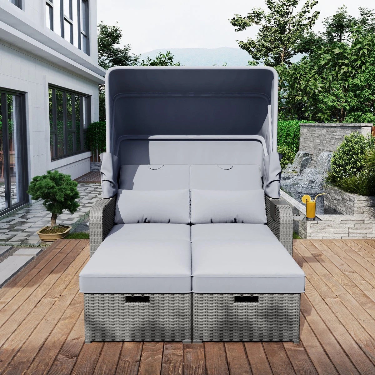 Polyrattan Patio Rieten Meubels Set Voor 2 Personen-Outdoor Rattan Sofa Set Met Intrekbare Luifel-lounge Bank-PE Rotan Loveseat Voor Achtertuin Veranda Tuin Zwembad Balkon-grijs 7 Polyrattan Patio Rieten Meubels Set Voor 2 Personen-Outdoor Rattan Sofa Set Met Intrekbare Luifel-lounge Bank-PE Rotan Loveseat Voor Achtertuin Veranda Tuin Zwembad Balkon-grijs - Afbeelding 5