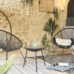 Set Van 2 Design Stoelen Ei-vormig - Acapulco Zwart - Stoelen 4 Poten Retro Design, Plastic Koorden, Binnen/buiten -Tuinbenodigdheden Bevordering 1200x1200 729