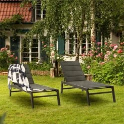 Blumfeldt Renazzo Lounge Ligstoel - Ligbed Voor De Tuin - Aluminium Tuinstoel - 6 Standen - Waterafstotend - Bekleding Van 70 % Pvc En 30 % Polyetheen - Zwart -Tuinbenodigdheden Bevordering 1200x1200 764