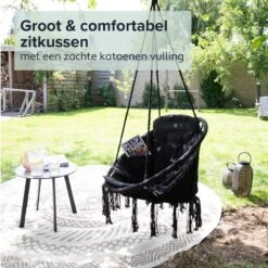 Vita5 Macramé Hangstoel - Voor Binnen En Buiten - Zonder Standaard - Incl. Kussen, Boekenvak En Beschermhoes - Tot 150kg - Zwart 20 Vita5 Macramé Hangstoel - Voor Binnen En Buiten - Zonder Standaard - Incl. Kussen, Boekenvak En Beschermhoes - Tot 150kg - Zwart -Tuinbenodigdheden Bevordering 1200x1200 802