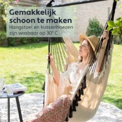 Vita5 XXL Hangstoel | Binnen&Buiten Hangnest | Incl. 2 Kussens En Boekenvak | Volwassenen&Kinderen | Hangmatstoel Tot 225kg | Beige -Tuinbenodigdheden Bevordering 1200x1200 810