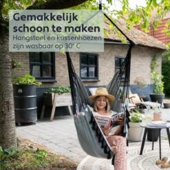 Vita5 XXL Hangstoel | Binnen&Buiten Hangnest | Incl. 2 Kussens En Boekenvak | Volwassenen&Kinderen | Hangmatstoel Tot 225kg | Grijs -Tuinbenodigdheden Bevordering 1200x1200 815