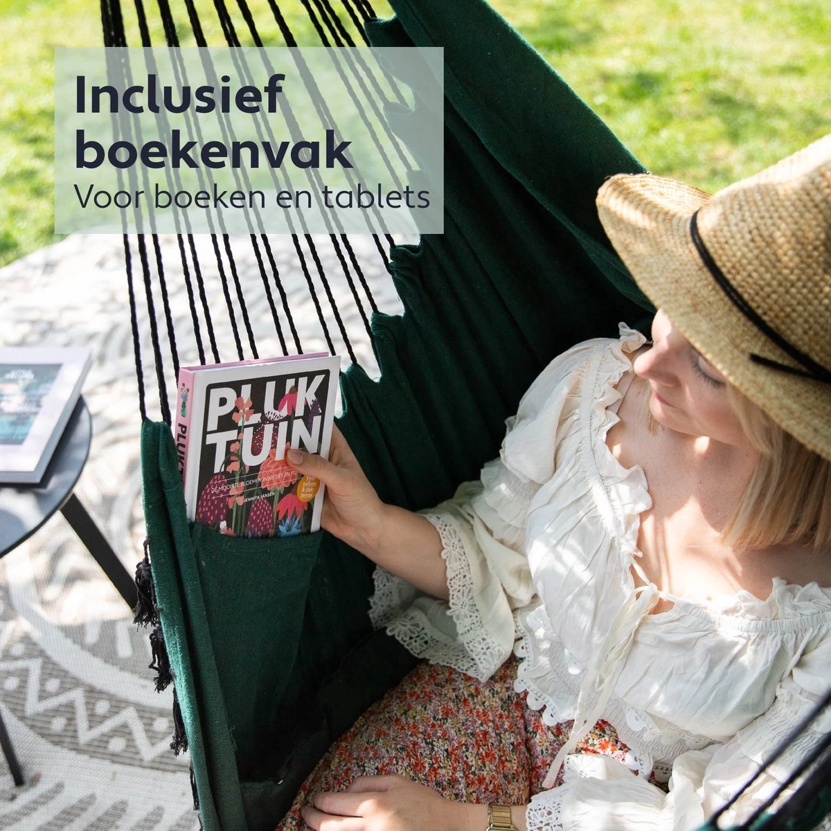 Vita5 XXL Hangstoel | Binnen&Buiten Hangnest | Incl. 2 Kussens En Boekenvak | Volwassenen&Kinderen | Hangmatstoel Tot 225kg | Donkergroen 5 Vita5 XXL Hangstoel | Binnen&Buiten Hangnest | Incl. 2 Kussens En Boekenvak | Volwassenen&Kinderen | Hangmatstoel Tot 225kg | Donkergroen - Afbeelding 3