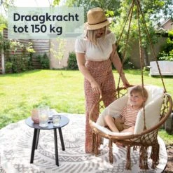Vita5 Macramé Hangstoel - Voor Binnen En Buiten - Zonder Standaard - Incl. Kussen, Boekenvak En Beschermhoes - Tot 150kg - Bruin/Beige -Tuinbenodigdheden Bevordering 1200x1200 826