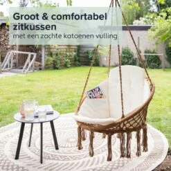 Vita5 Macramé Hangstoel - Voor Binnen En Buiten - Zonder Standaard - Incl. Kussen, Boekenvak En Beschermhoes - Tot 150kg - Bruin/Beige -Tuinbenodigdheden Bevordering 1200x1200 827