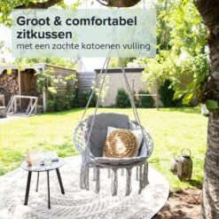 Vita5 Macramé Hangstoel - Voor Binnen En Buiten - Zonder Standaard - Incl. Kussen, Boekenvak En Beschermhoes - Tot 150kg - Grijs 19 Vita5 Macramé Hangstoel - Voor Binnen En Buiten - Zonder Standaard - Incl. Kussen, Boekenvak En Beschermhoes - Tot 150kg - Grijs -Tuinbenodigdheden Bevordering 1200x1200 835