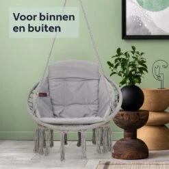 Vita5 Macramé Hangstoel - Voor Binnen En Buiten - Zonder Standaard - Incl. Kussen, Boekenvak En Beschermhoes - Tot 150kg - Grijs 23 Vita5 Macramé Hangstoel - Voor Binnen En Buiten - Zonder Standaard - Incl. Kussen, Boekenvak En Beschermhoes - Tot 150kg - Grijs -Tuinbenodigdheden Bevordering 1200x1200 837