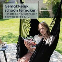 Vita5 XXL Hangstoel - Binnen&Buiten Hangnest - Incl. 2 Kussens En Boekenvak - Volwassenen&Kinderen - Hangmatstoel Tot 225kg - Zwart -Tuinbenodigdheden Bevordering 1200x1200 841