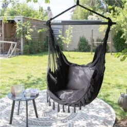 Vita5 XXL Hangstoel - Binnen&Buiten Hangnest - Incl. 2 Kussens En Boekenvak - Volwassenen&Kinderen - Hangmatstoel Tot 225kg - Zwart -Tuinbenodigdheden Bevordering 1200x1200 843