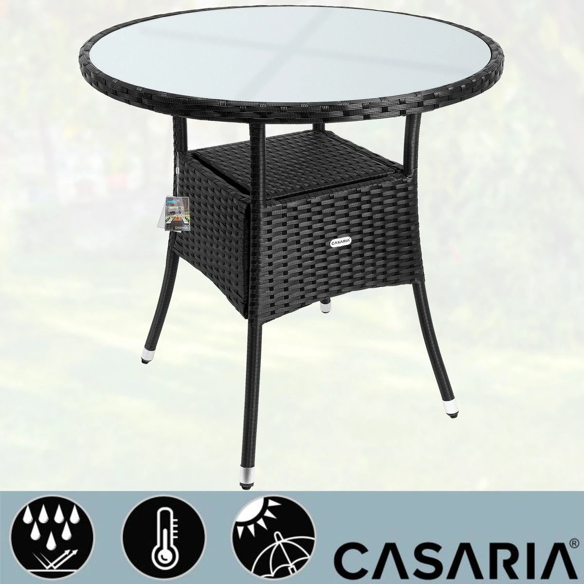Casaria Polyrattan Bijzettafel 80cm Rond - 5mm Veiligheidsglas – Zwart 7 Casaria Polyrattan Bijzettafel 80cm Rond - 5mm Veiligheidsglas – Zwart - Afbeelding 5