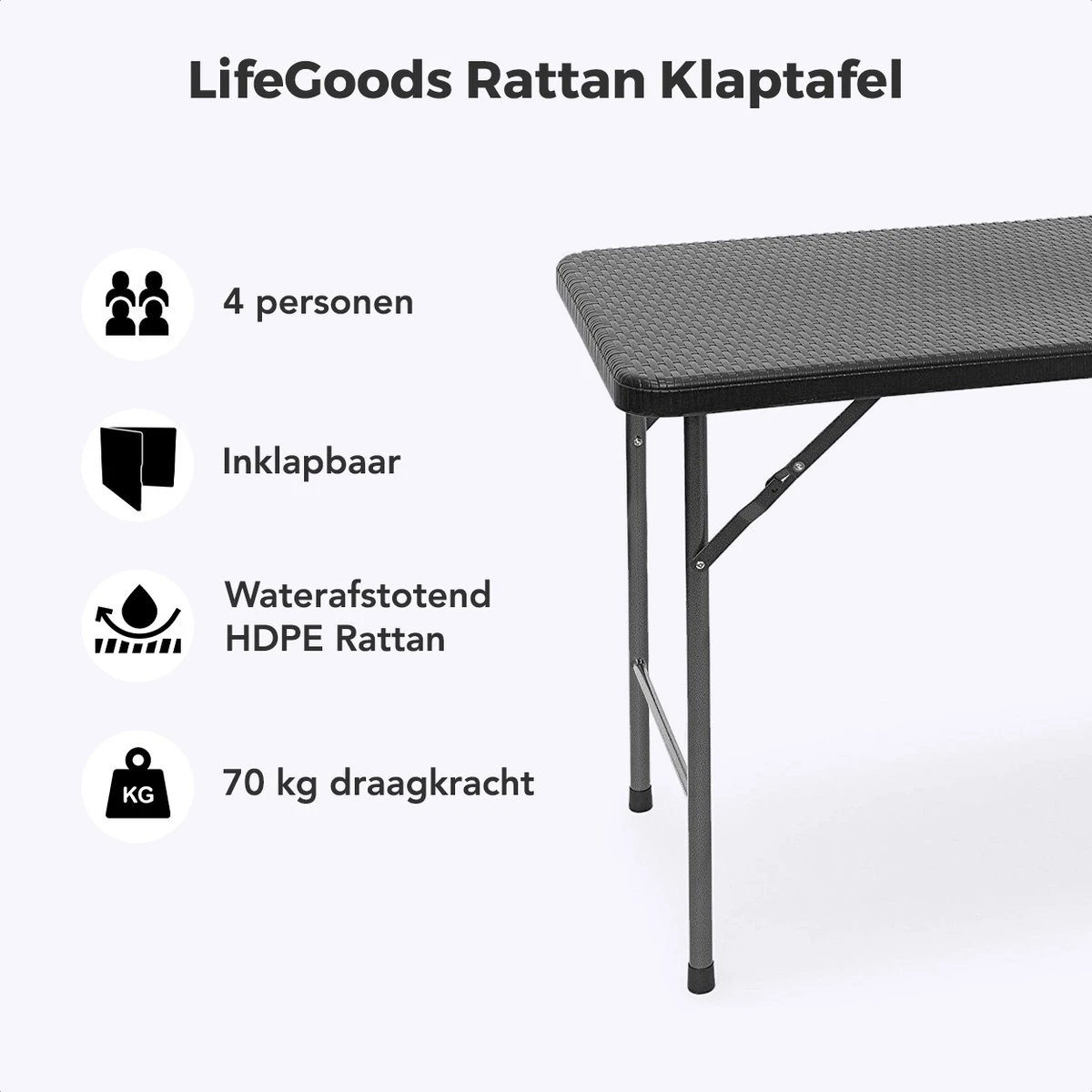 LifeGoods Klaptafel - Inklapbaar - 120 Cm - 4 Personen - Zwart 4 LifeGoods Klaptafel - Inklapbaar - 120 Cm - 4 Personen - Zwart - Afbeelding 2