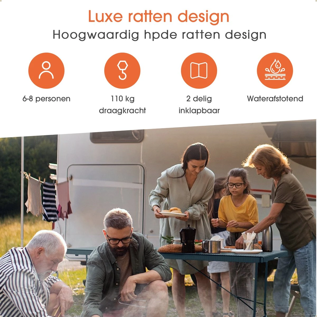 Lenx Klaptafel - Inklapbare Tafel - Opvouwbare Tuintafel - Vouwtafel - Inclusief Handvat En 2 Tafelkleden - 180x75x74cm - 6 Tot 8 Personen 4 Lenx Klaptafel - Inklapbare Tafel - Opvouwbare Tuintafel - Vouwtafel - Inclusief Handvat En 2 Tafelkleden - 180x75x74cm - 6 Tot 8 Personen - Afbeelding 2