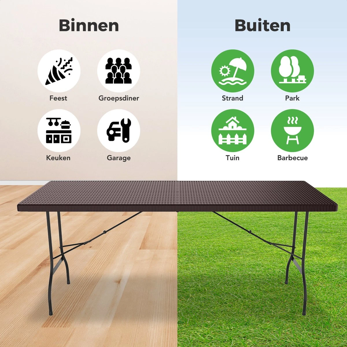 LifeGoods Klaptafel - Inklapbaar - 180 Cm - 6 Tot 8 Personen - Bruin 5 LifeGoods Klaptafel - Inklapbaar - 180 Cm - 6 Tot 8 Personen - Bruin - Afbeelding 3