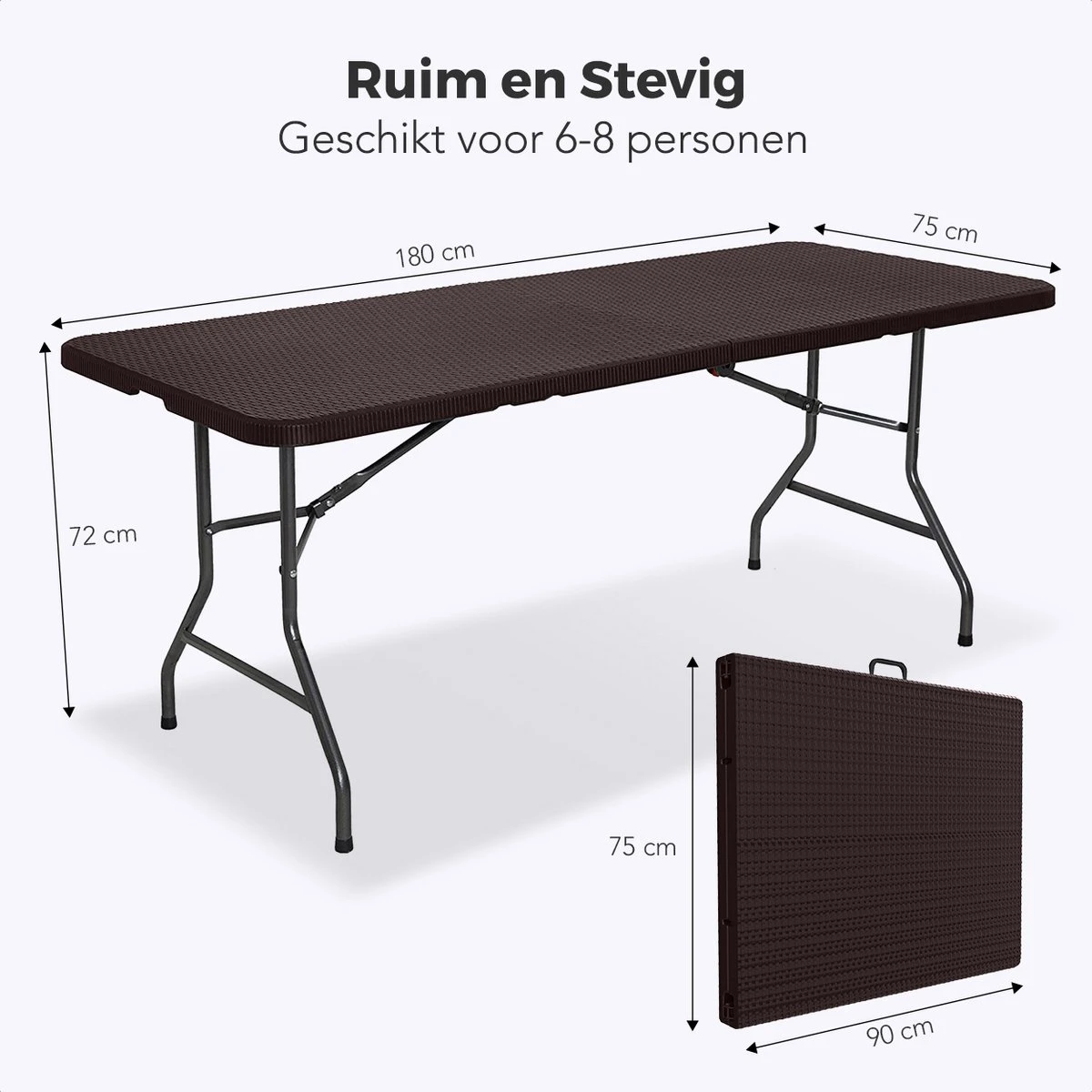 LifeGoods Klaptafel - Inklapbaar - 180 Cm - 6 Tot 8 Personen - Bruin 6 LifeGoods Klaptafel - Inklapbaar - 180 Cm - 6 Tot 8 Personen - Bruin - Afbeelding 4
