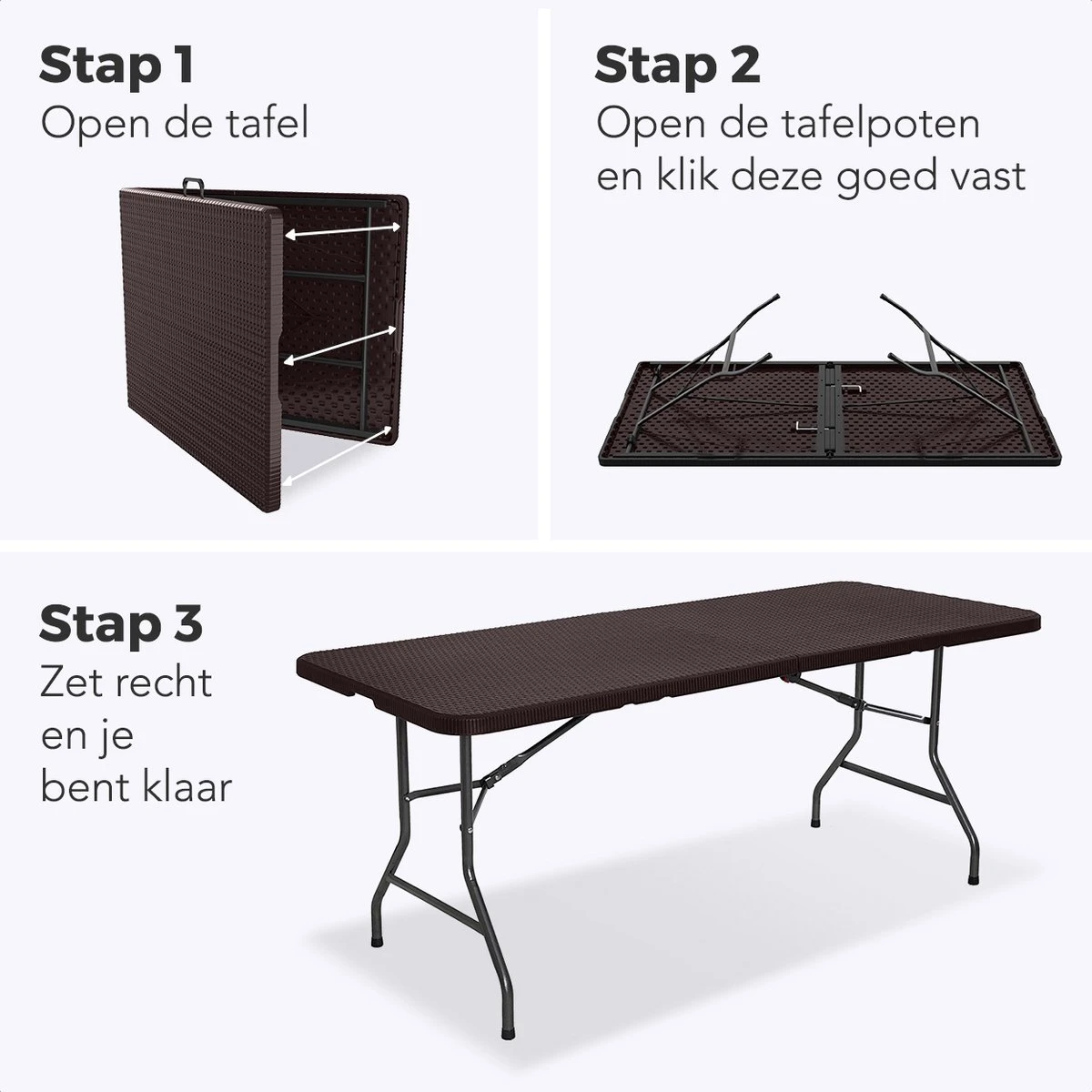 LifeGoods Klaptafel - Inklapbaar - 180 Cm - 6 Tot 8 Personen - Bruin 8 LifeGoods Klaptafel - Inklapbaar - 180 Cm - 6 Tot 8 Personen - Bruin - Afbeelding 6