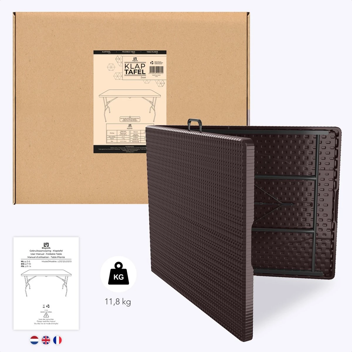 LifeGoods Klaptafel - Inklapbaar - 180 Cm - 6 Tot 8 Personen - Bruin 9 LifeGoods Klaptafel - Inklapbaar - 180 Cm - 6 Tot 8 Personen - Bruin - Afbeelding 7