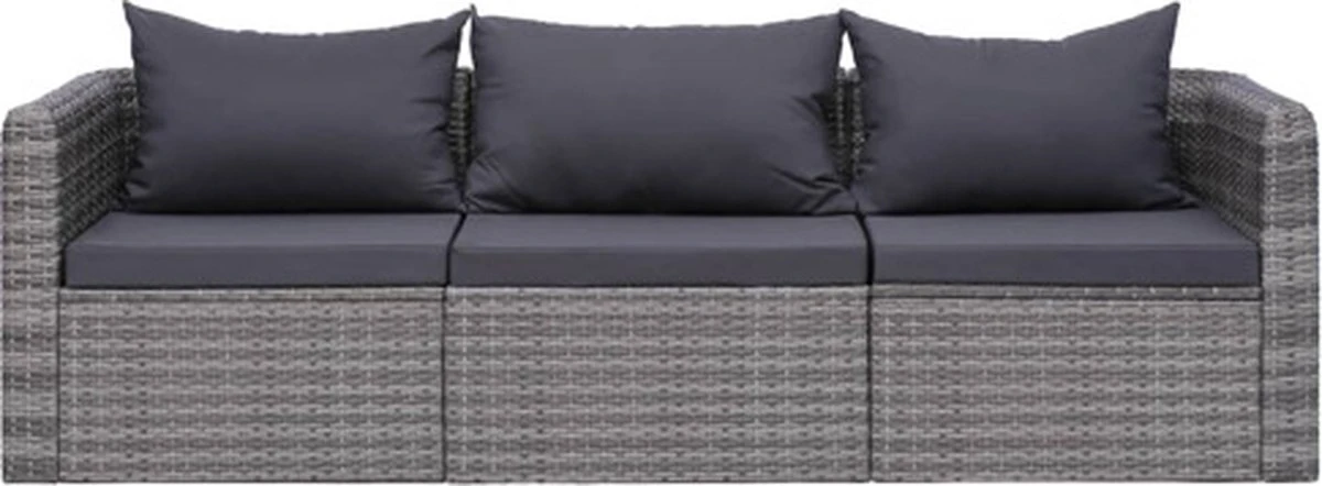 VidaXL 3-delige Loungeset Met Kussens Poly Rattan Grijs 7 VidaXL 3-delige Loungeset Met Kussens Poly Rattan Grijs - Afbeelding 5