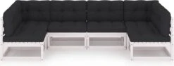 Decoways - 6-delige Loungeset Met Kussens Massief Grenenhout Wit -Tuinbenodigdheden Bevordering 1200x457