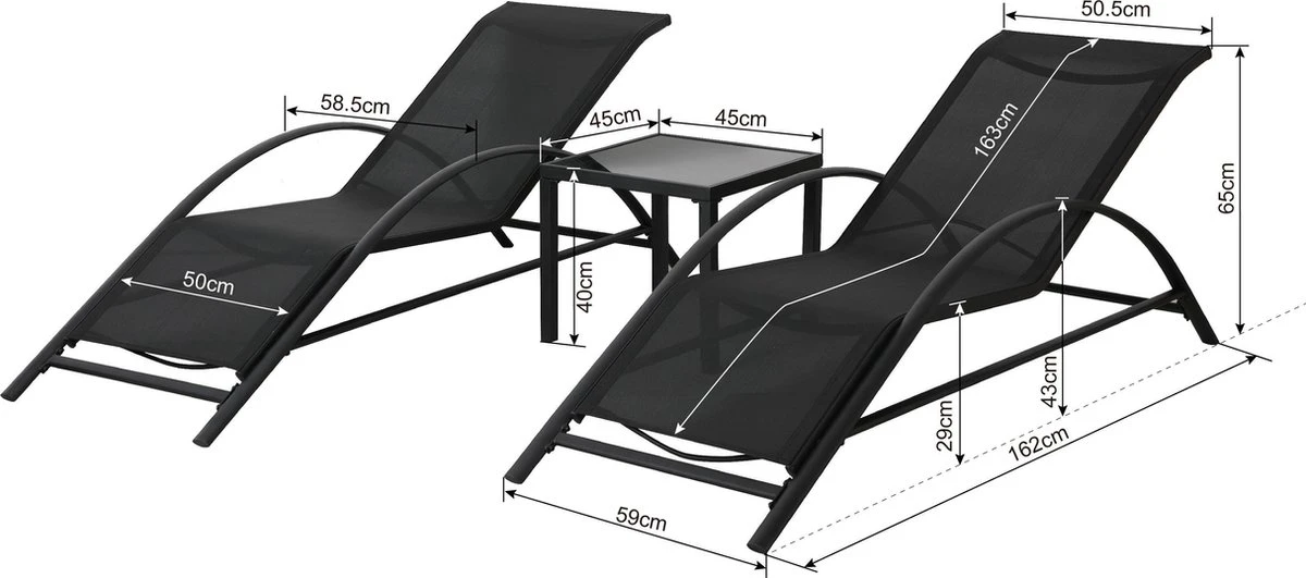Intimo Ligbeddenset + Tafel - Zwart - 163x60x65/45x45x40 11 Intimo Ligbeddenset + Tafel - Zwart - 163x60x65/45x45x40 - Afbeelding 9