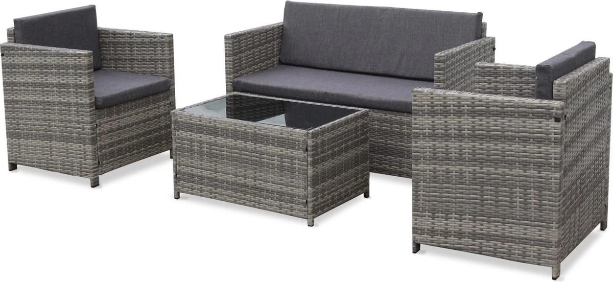 Alice's Garden Loungeset Perugia - 4 Plaatsen - Kleine Tuinset - Wicker - Grijstinten 4 Alice's Garden Loungeset Perugia - 4 Plaatsen - Kleine Tuinset - Wicker - Grijstinten - Afbeelding 2