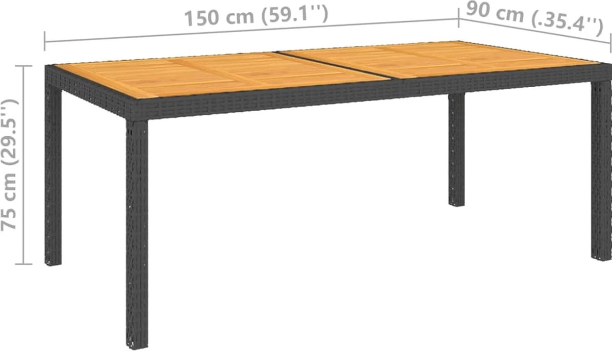 VidaXL Tuintafel 150x90x75 Cm Poly Rattan En Acaciahout Zwart 4 VidaXL Tuintafel 150x90x75 Cm Poly Rattan En Acaciahout Zwart - Afbeelding 2