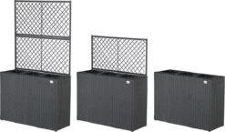 Casaria Polyrattan Plantenbak - Met Klimoprek - 3 Bakken Zwart -Tuinbenodigdheden Bevordering 1200x704 3