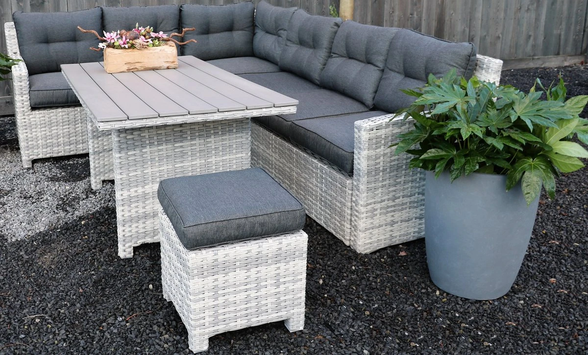 Merkloos Rivièra | Loungeset Hoekset Dining Set Tuinset | Wicker | Hoekbank, Hoge Tuintafel, 2 Hockers | 6 Zitplaatsen 6 Merkloos Rivièra | Loungeset Hoekset Dining Set Tuinset | Wicker | Hoekbank, Hoge Tuintafel, 2 Hockers | 6 Zitplaatsen - Afbeelding 4