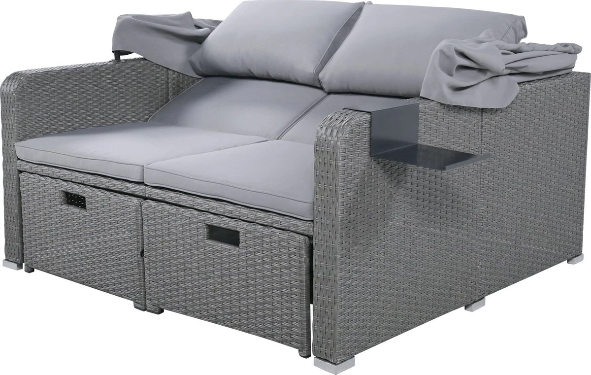 Polyrattan Patio Rieten Meubels Set Voor 2 Personen-Outdoor Rattan Sofa Set Met Intrekbare Luifel-lounge Bank-PE Rotan Loveseat Voor Achtertuin Veranda Tuin Zwembad Balkon-grijs 14 Polyrattan Patio Rieten Meubels Set Voor 2 Personen-Outdoor Rattan Sofa Set Met Intrekbare Luifel-lounge Bank-PE Rotan Loveseat Voor Achtertuin Veranda Tuin Zwembad Balkon-grijs - Afbeelding 12