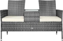Casaria Polyrattan Tuinbank - Incl. Tafel & Kussens 7 Cm - Grijs